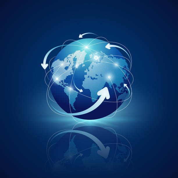Globe connections network design on blue background, vector illustration